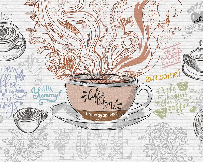 Vintage Kaffee Tasse Fototapete für Café und Restaurant