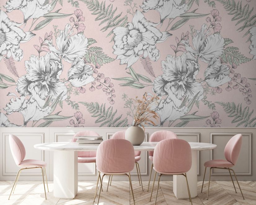 Drawing Floral Bouquet Art Wallpaper Mural