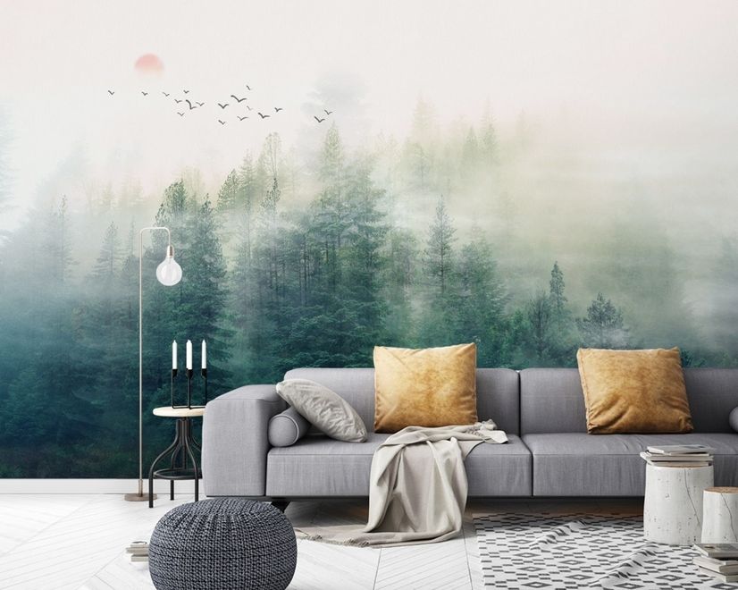 Misty Forest and Sunrise Wallpaper Mural