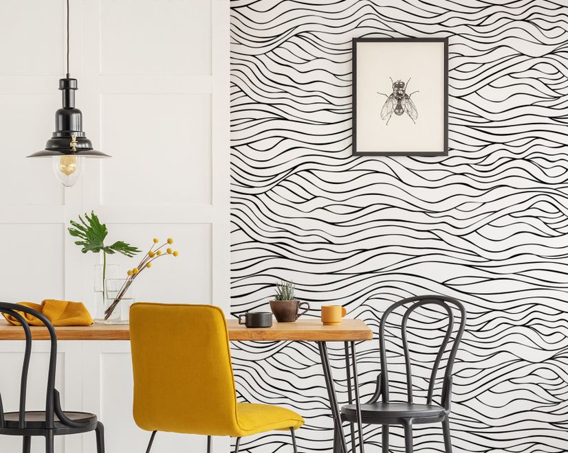 Black and White Minimalistic Abstract Line Art Wallpaper