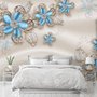 Papier peint panoramique bleu diamant avec feuilles Swarovski