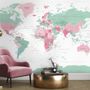 Pink and Green Political World Map Wallpaper Mural