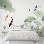 Watercolor Lotus Flower and Butterflies Wallpaper Mural