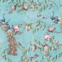 Fototapete Pfau mit Pfingstrosenblüten