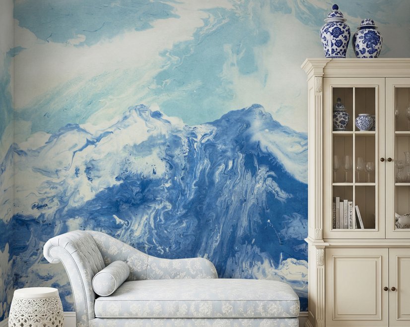Acrylic Blue Mountain Landscape Wallpaper Mural