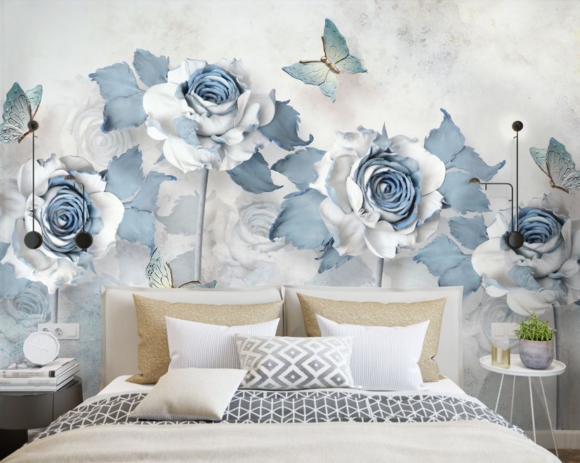 Soft Blue Floral Wallpaper Mural