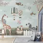Kids Woodland Animals with Vintage Aircraft and Windmill Wallpaper Mural