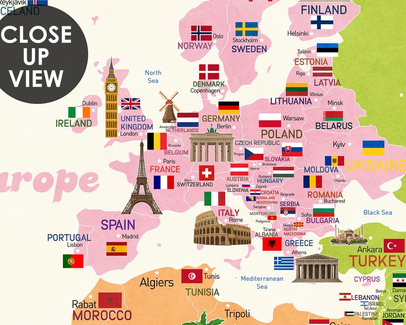 Kids Colorful Educational World Map Wallpaper