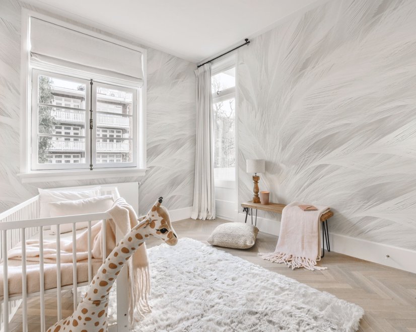 Monochrome Feather Pattern Wallpaper Mural