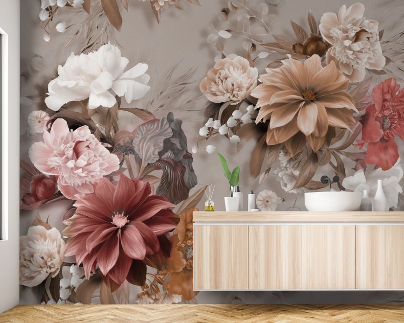 Realistic Dark Floral Wallpaper Mural