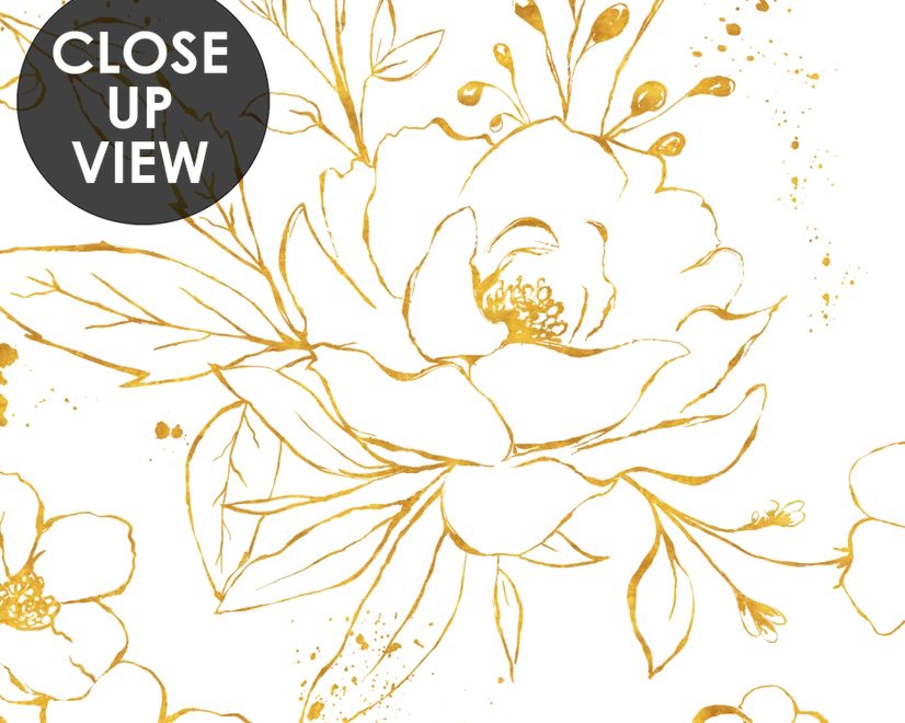 Gold Look Peony Floral Drawing Bright Flower Art Wallpaper Mural