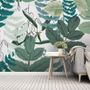 3D Look Tropical Leaf Drawing Art Wallpaper Mural