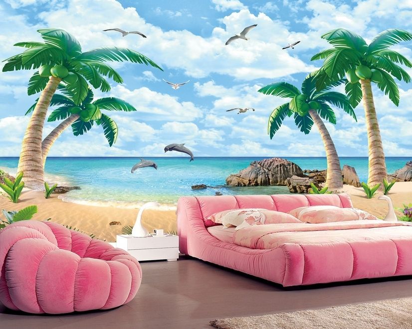 Sea Landscape and Palm Tree Wallpaper Mural