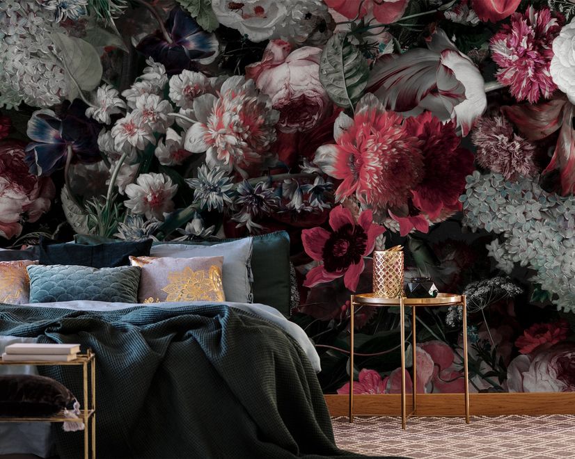 Papier peint panoramique floral rouge