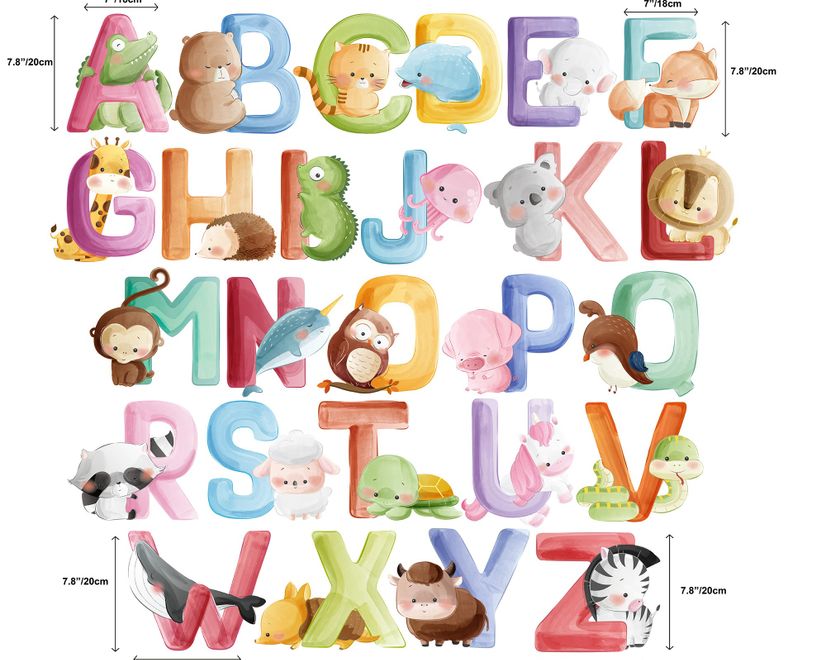 Watercolor Alphabet With Animals Wall Decal Sticker