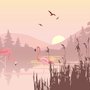 Fototapete Rosafarbener Sonnenaufgang mit Flamingos