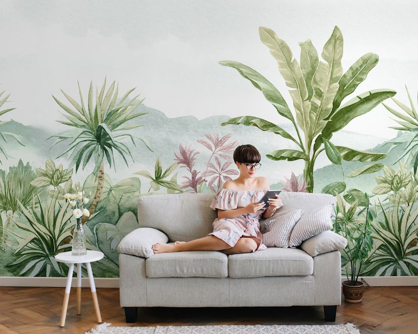Tropical Forest Landscape and Banana Trees Wallpaper Mural