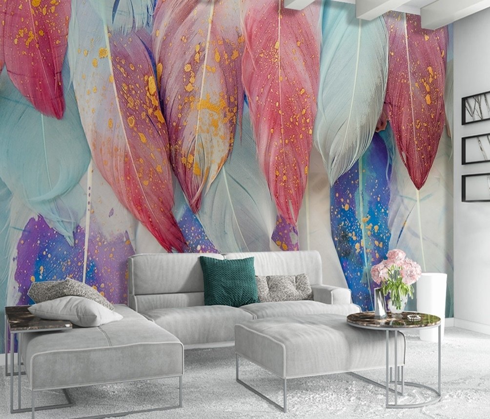 Aquarell Buntes Feder Muster Fototapete - Selbstklebende