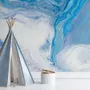 Papier peint panoramique abstrait à motifs de vagues turquoise