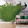 Elegant Peacock with Cherry Blossom Wallpaper Mural