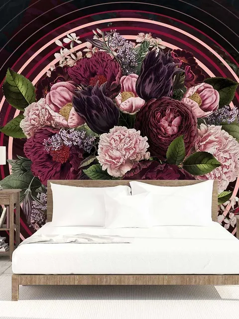 Circle Dark Floral Wallpaper Mural