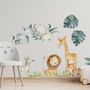 Kinder Aquarell Safari Tiere mit Tropischen Blättern Wandtattoo