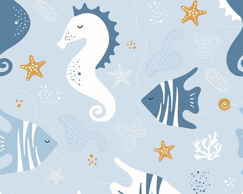 Zebrafish and Seahorse Wallpaper Mural
