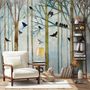 Vintage Abstract Forest and Black Bird Wallpaper Mural