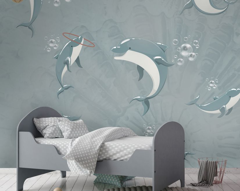 Playing Dolphin Nursery Wallpaper Mural