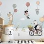 Papier peint panoramique de l'hiver avec des animaux mignons