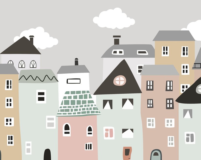 Papier peint panoramique de la petite maison scandinave des enfants