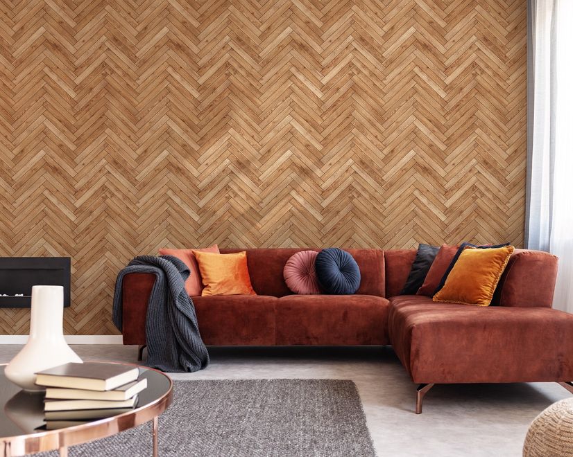 Herringbone Wood Texture Effect Wallpaper Mural