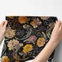 Japanese art wallpaper pattern with koi fish, gold peonies, mauve flowers and grey clouds on black