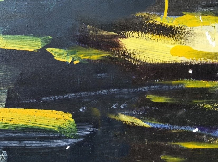 Papier peint panoramique éclaboussures noir et jaune effet peinture à l’huile