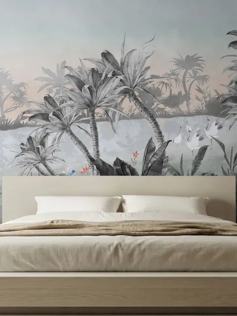 Colorful Parrot and Cute Monkey with Soft Forest Wallpaper Mural