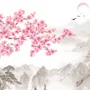 Cherry Blossom with Mountain Landscape Wallpaper Mural
