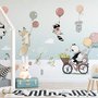 Papier peint panoramique de l'hiver avec des animaux mignons