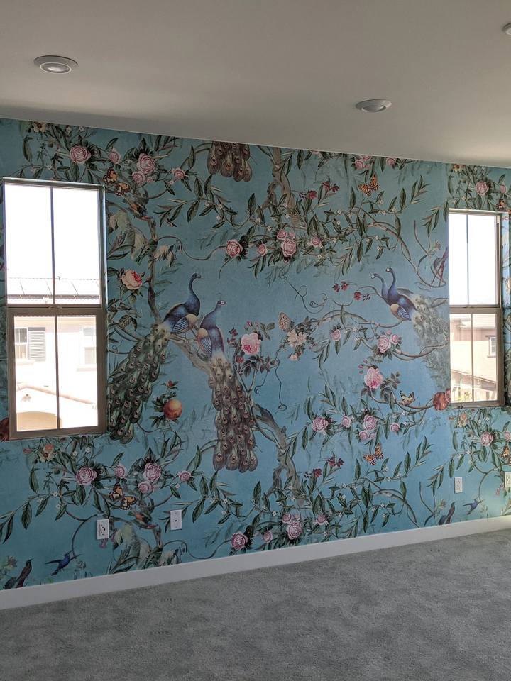 Peacock with Peony Blossom Wallpaper Mural