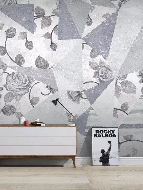 Rose Floral with Geometric Pattern Wallpaper Mural