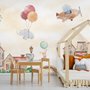 Aquarell Niedliche Häuser mit Fliegenden Tieren Fototapete für Kinder