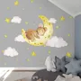 Kids Cute Mouse on the Crescent Moon and Watercolor Yellow Stars Wall Decal Sticker