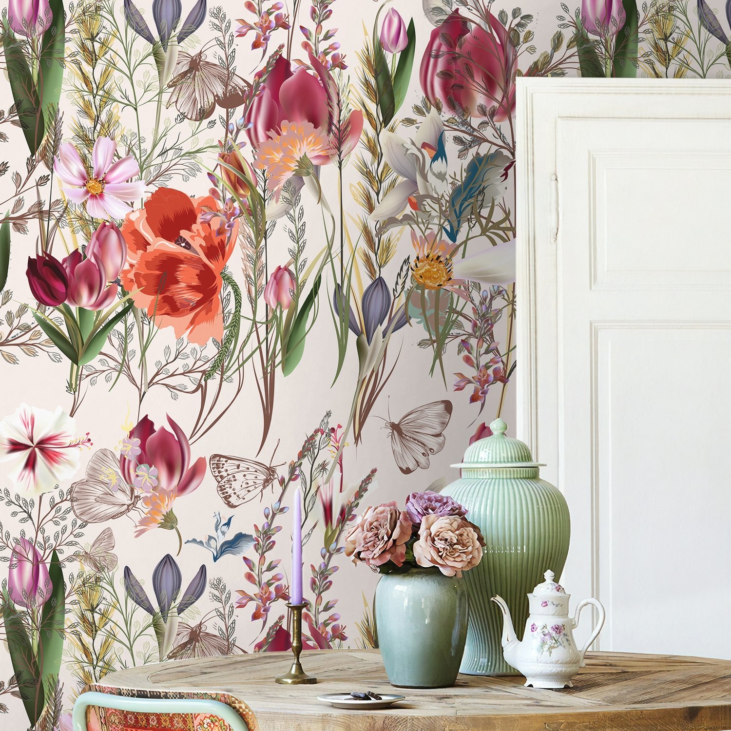 Spring Flowers Pattern Wallpaper Mural - Peel and Stick