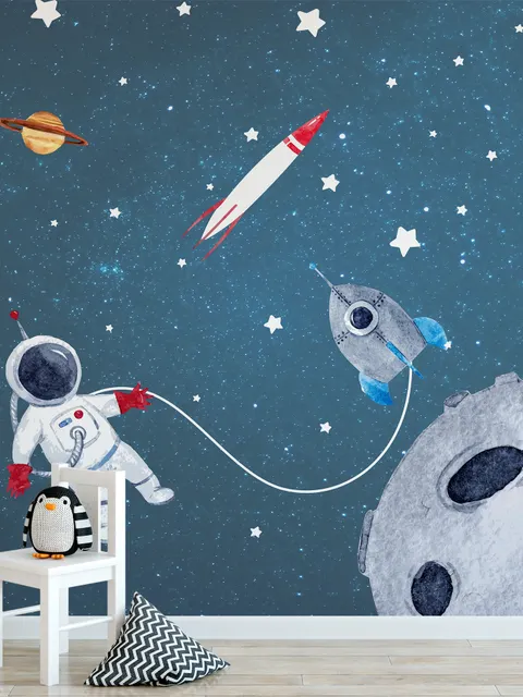 Papier peint espace aquarelle astronaute météore