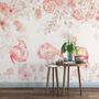 Papier peint panoramique flamants roses et fleurs roses