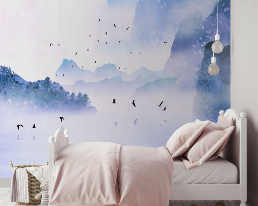 Kids Lakescape with Little Canoe Wallpaper Mural