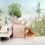 Kids Watercolor Coniferous Forest with Animals Wallpaper Mural