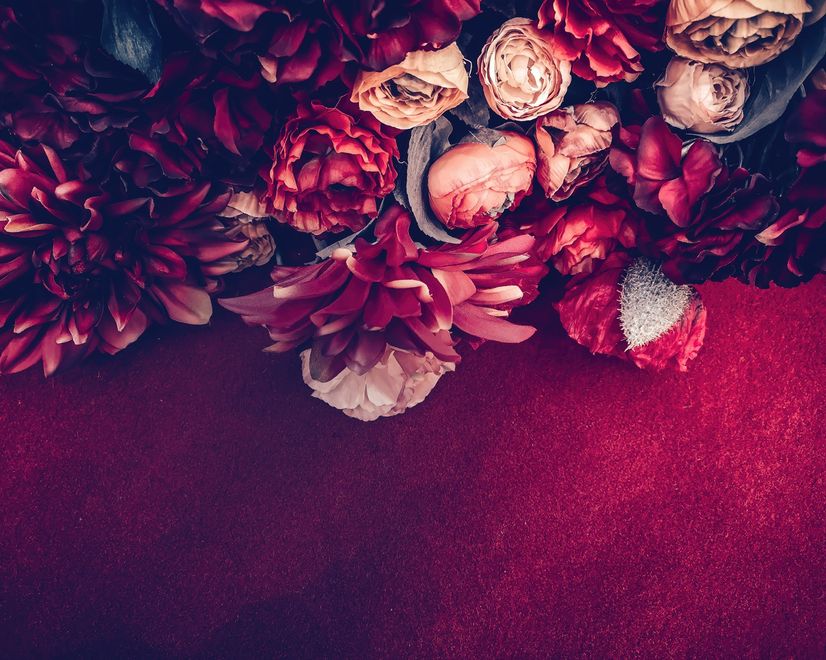 Red Dahlia Rose Floral Bouqet Wallpaper Mural