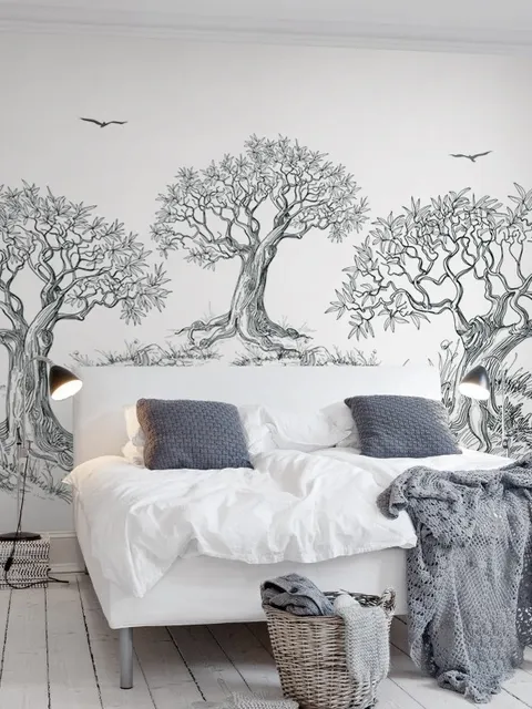 Papier peint panoramique dessin d’arbres au fusain