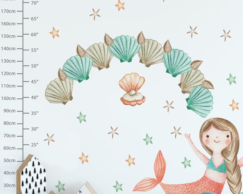 Kids Mermaid Girls with Pearl Oyster Wall Decal Sticker