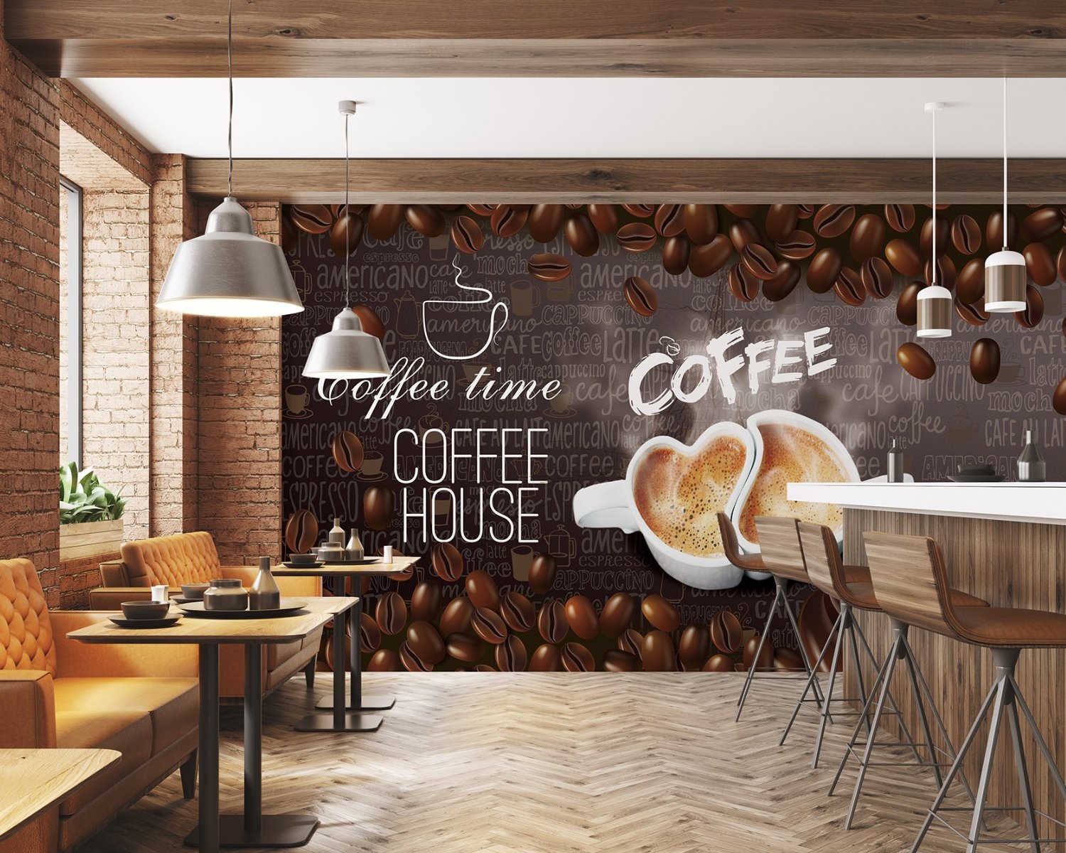 Coffee Beans with Mocha Wallpaper Mural - Peel and Stick